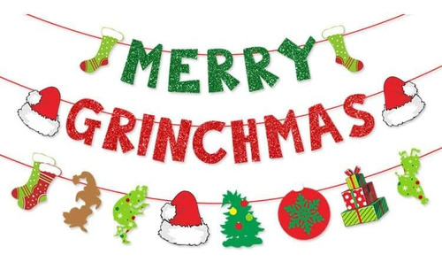 Banner De Feliz Grinchmas, Suministros De Letreros Para Fies