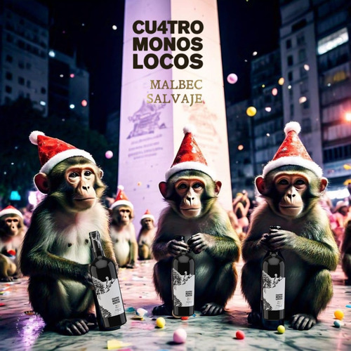 Vino Malbec Cuatro Monos Locos 2024 - Valle De Uco 750 Ml X4