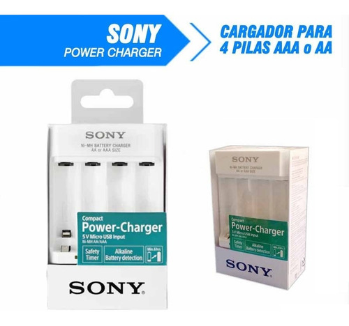 Imagen 2 de 5 de Cargador Sony 4 Pilas Recargables Aa Aaa Niquel Metal