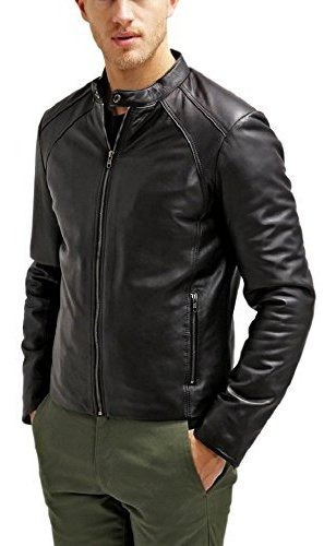 Chaqueta Motera De Piel De Cordero Auténtica Negra Maximus D