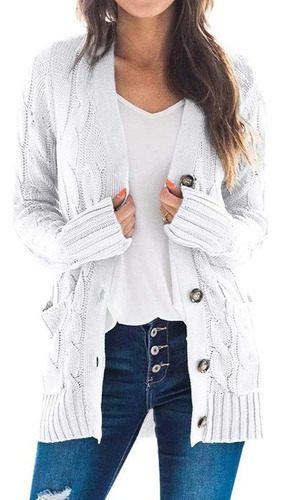 Ropa Casual De Mujer Suéter Sólido Cardi Vintage Femenino Q1