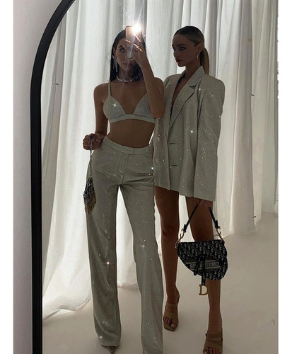 Aplicável A Traje De Fiesta Plateado Brillante Traje Ropa