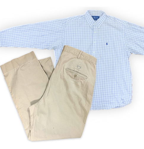 Lote Conjunto Ropa Marca Polo Xl Camisa Pantalon Trabajo Beige (Usado)
