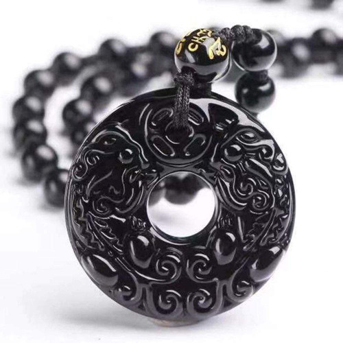 Collar De Obsidiana Negra Natural Pixiu Colgante De Riqueza