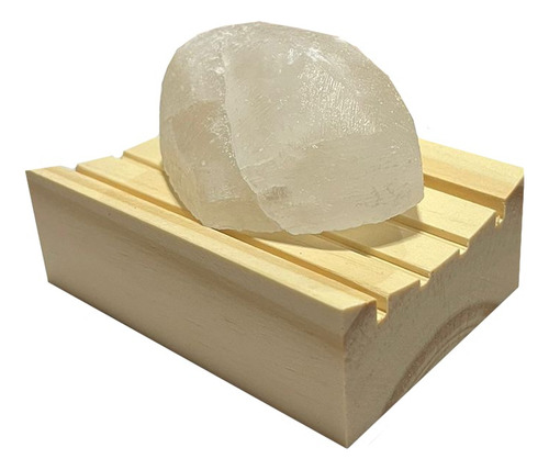 Piedra De Alumbre Natural 50gr Con Base De Madera