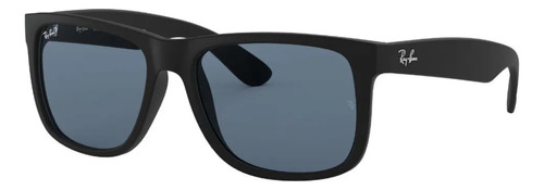Anteojos de sol polarizados Ray-Ban Justin Classic RB4165 Standard, diseño Cuadrado, color negro con marco de nailon color matte black, lente dark blue de policarbonato clásica, varilla matte black de nailon - RB4165