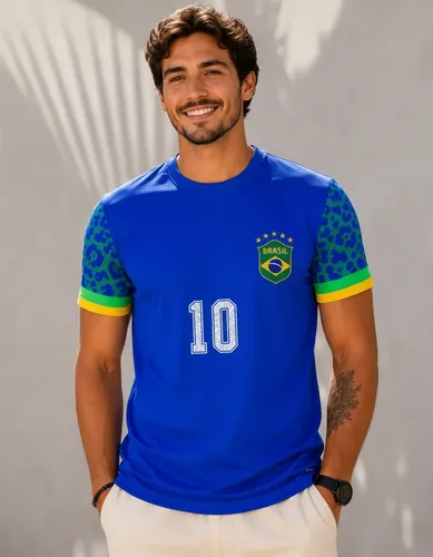 Camiseta Masculina Dry Fit Brasil - Proteção Uv 35 Azul Brasil - foto 1