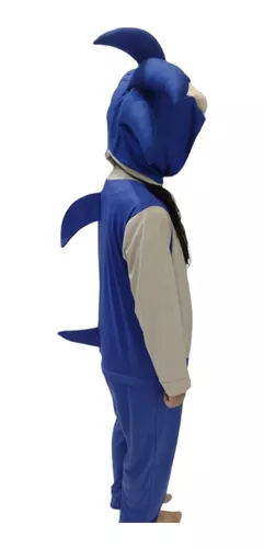 Macacão Pijama Infantil Fantasia Sonic Azul 4 a 12 Anos - Frete