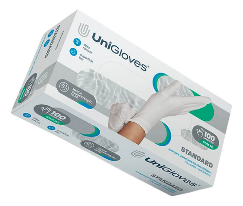 Luva Latex Unigloves Standard Branca Com Pó 100 Unidades