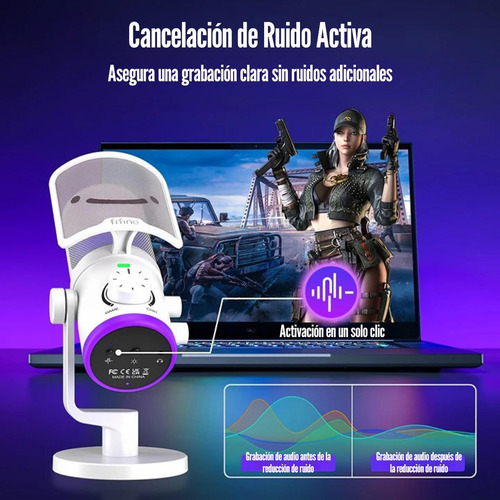 Micrófono Fifine Ampligame Tam6 Rgb Usb (incluye Brazo) Whit