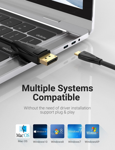 Cable Tipo C A Displayport Vention Adaptador 8k 4k 2m 10 Pza