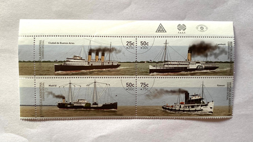 Filatelia Argentina Transporte Fluvial 2006 4 Val Mint