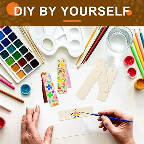 100 Marcapáginas De Madera En Blanco Con Borlas Coloridas