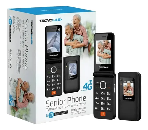 Tecnolab Telefono Senior 4G, Doble Pantalla 2.8 Y 1.77 Negro