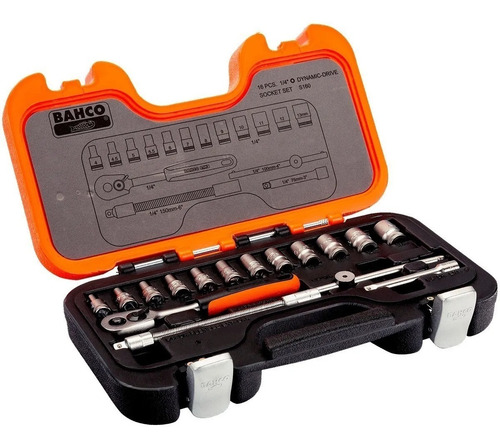 Imagen 2 de 9 de Maletin Bocallaves Y Accesorio 16 Piezas Set 1/4 Bahco S160a