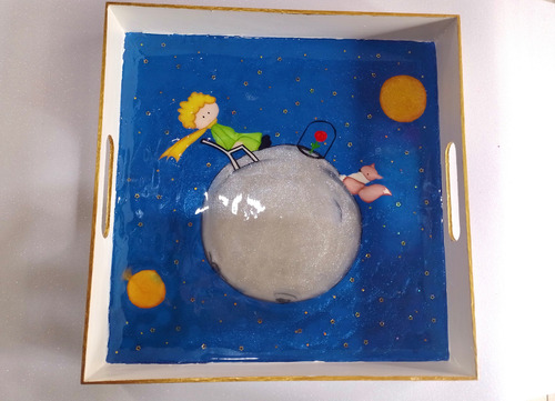 Bandeja Para Desayuno Decorada Pintada El Principito Azul