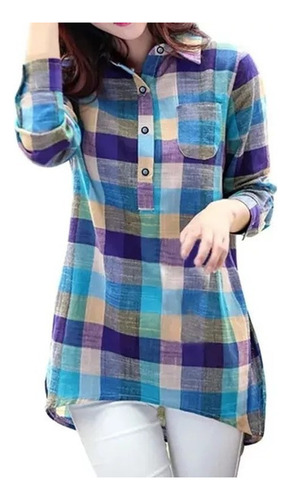 Blusa De Mujer Con Camisa A Cuadros Con Botón Color Correspo