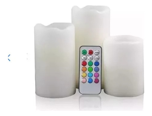 Set De 3 Velas Led Multicolor Con Control Remoto 