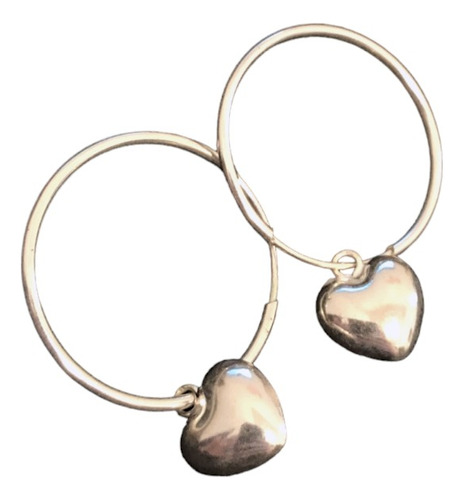 Aros Argolla Plata 925 Y Dije Corazón Inflado San Valentin