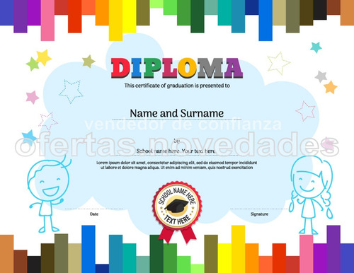 Diplomas Escolares Infantiles Vectores Editables Eps