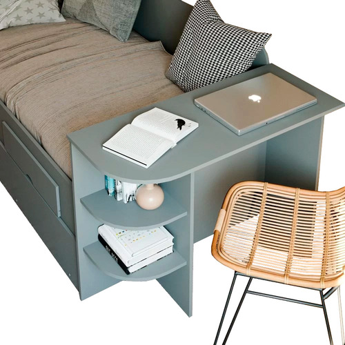 Cama Infantil Elza Com Escrivaninha E Cama Auxiliar 100%mdf Grafite