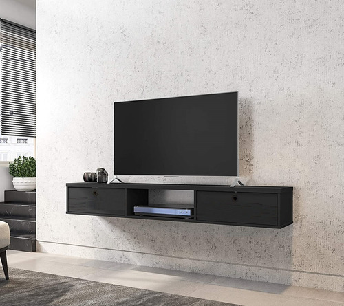 Mueble Para Tv Flotante Mod. 130 Con Puertas Color Negro