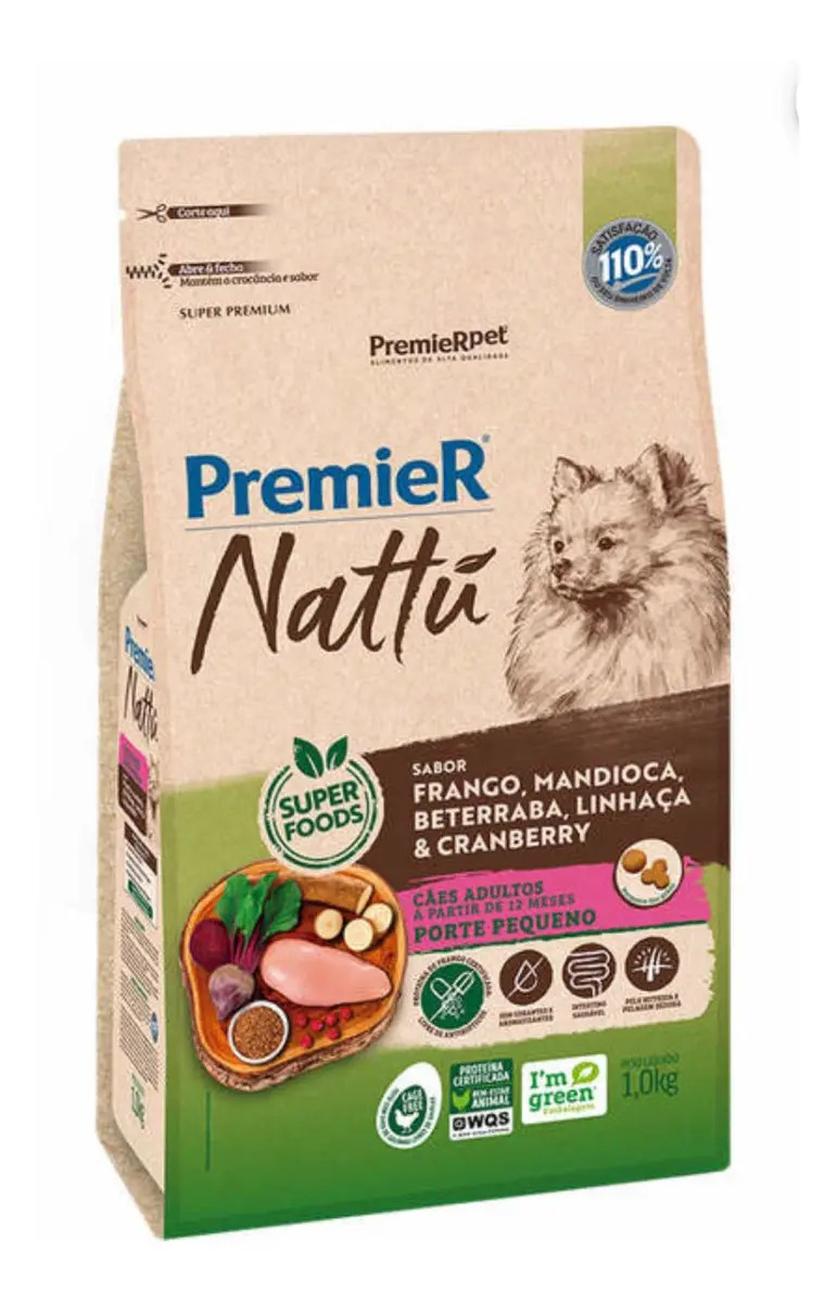 Ração Premier Nattu Cães Ad Raças Peq Frango E Mandioca 1kg