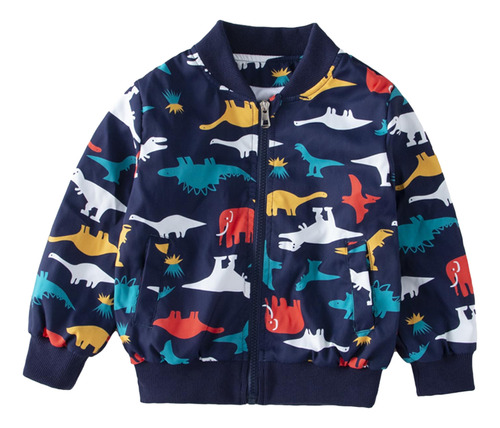 Chaqueta Estampada De Dinosaurio De Manga Larga Para Niñas Y