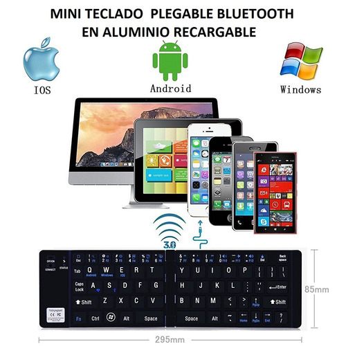 Imagen 3 de 10 de Mini Teclado Bluetooth Plegable Aluminio Base Celular Tablet