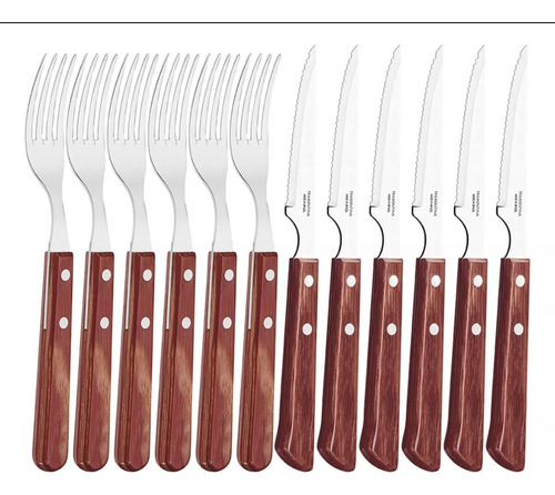 Set Cubiertos Tramontina Churrasco Asado Poly Wood X 12 Marrón