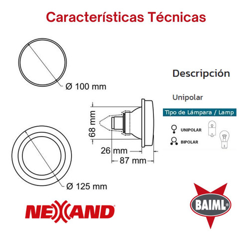 Faro Trasero Redondo Mediano Con Aro Flexible Unipolar Crist