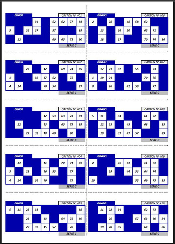 10000 Cartones De Bingo En 5 Series - Pdf Para Imprimir