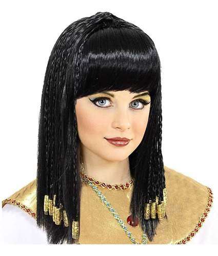 Peluca Negra Egipcia De Reina Cleopatra Con Flecos Disfraz
