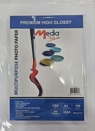 Papel Fotográfico A4 Glossy 180gramos Marca Mediastore