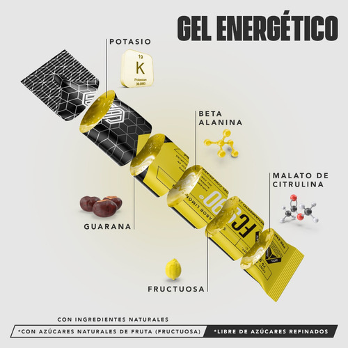 Gel Energetico Y Recuperador Fc90 Ss, Con Guarana, 10 Sobres