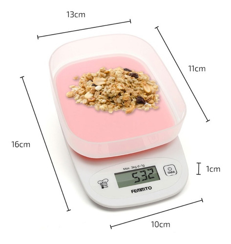 Imagen 6 de 10 de Balanza Electronica Digital De Cocina 3 Kilos Alta Precision