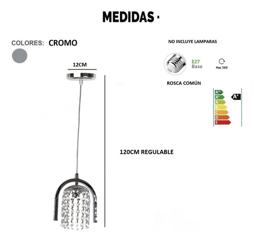 Lampara Plafón Colgante 1 Luz Renny Cromado Caireles Led Estructura Cromo