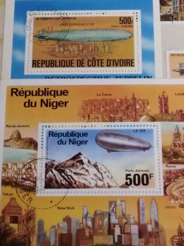 Sellos Conmemorativos Zeppelin/ Costa De Marfil/nigeria 1977