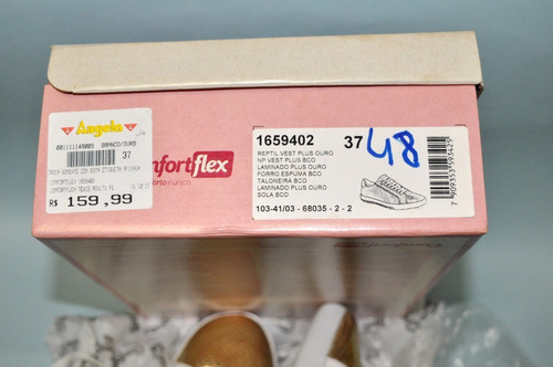Imagem 2 de 10 de Comfortflex Tênis Nº 37 Branco E Dourado Novo