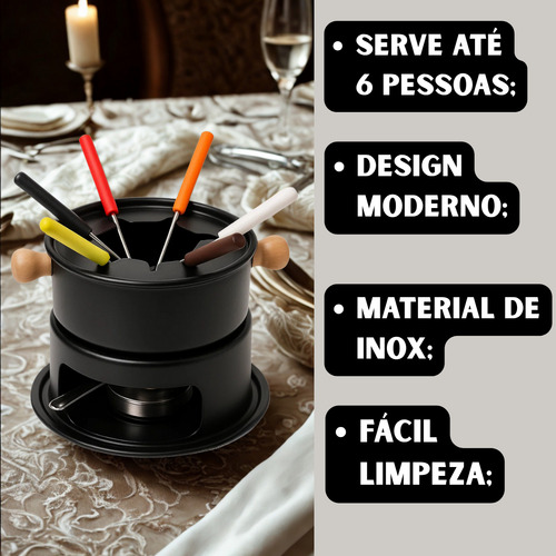 Fondue Com 6 Garfos 11 Peça Queijo Chocolate Com Petisqueira