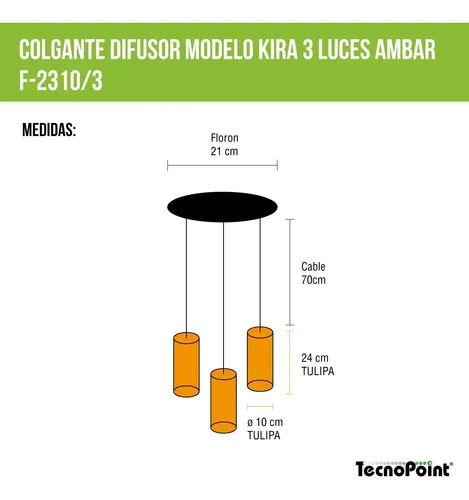 Colgante Lampara 3 Luces Ambar + Base Redonda