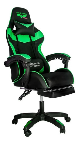 Silla de escritorio Steelpro ROCKET 2.0 gamer ergonómica  negra y verde con tapizado de cuero sintético