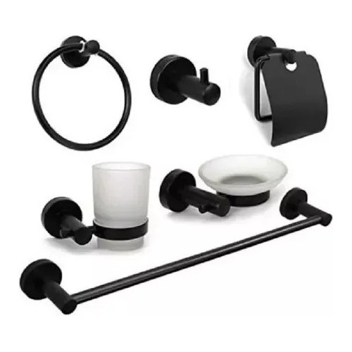 Kit Juego De 6 Piezas Accesorios Baño Negro Mate Rimontt