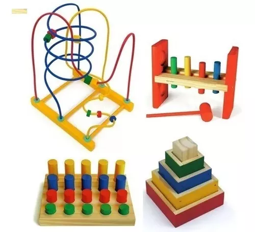 Conjunto com 5 Jogos Educativos Em Madeira Pedagógicos Brinquedo Jottplay