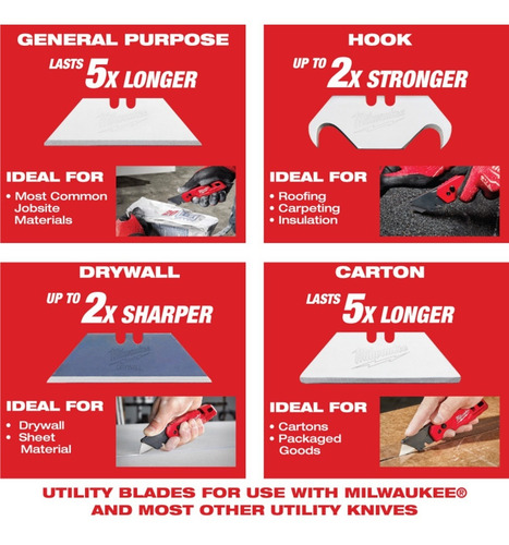 5 Navajas Con Gancho, Ideal Para Hule Milwaukee 48-22-1932