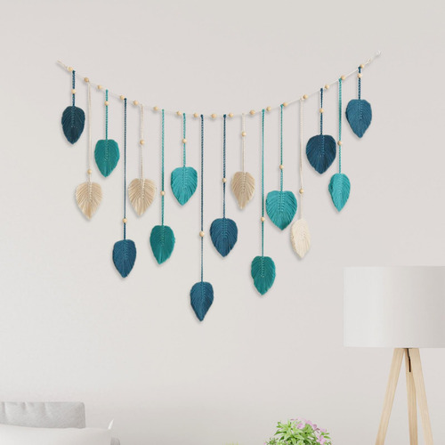 Borlas De Hojas De Tapiz Tejido Bohemio Para Colgar En Azul