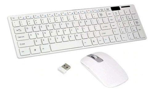 Kit Teclado + Mouse Wireless S/fio Ultra Slim 2.4 Ghz Branco