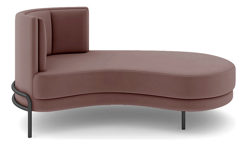 Sofá Chaise Lado Direito Downey Sala De Estar Veludo Rosê