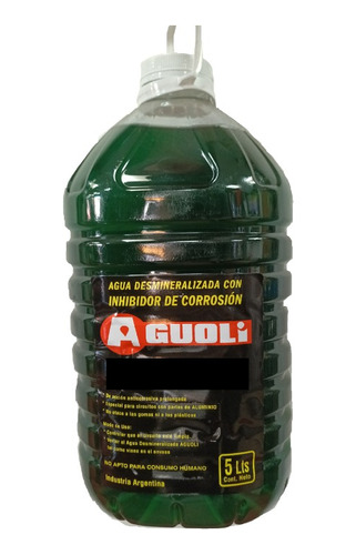 Agua Destilada Con Anticorrosivo Antioxidante Verde 5l