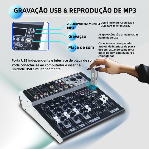 Mesa De Som Morefand Com 4 Canais Bluetooth Usb Phantom+ 48v